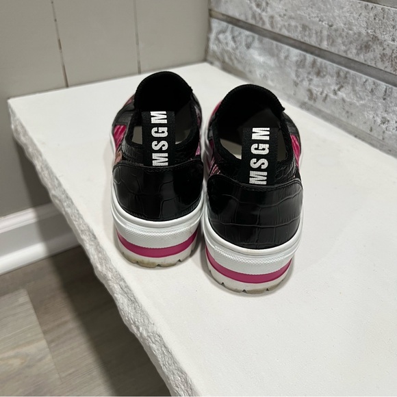 MSGM Black Pink Floral Slip On Leather Trim Canvas Platform Sneakers 36 US 6